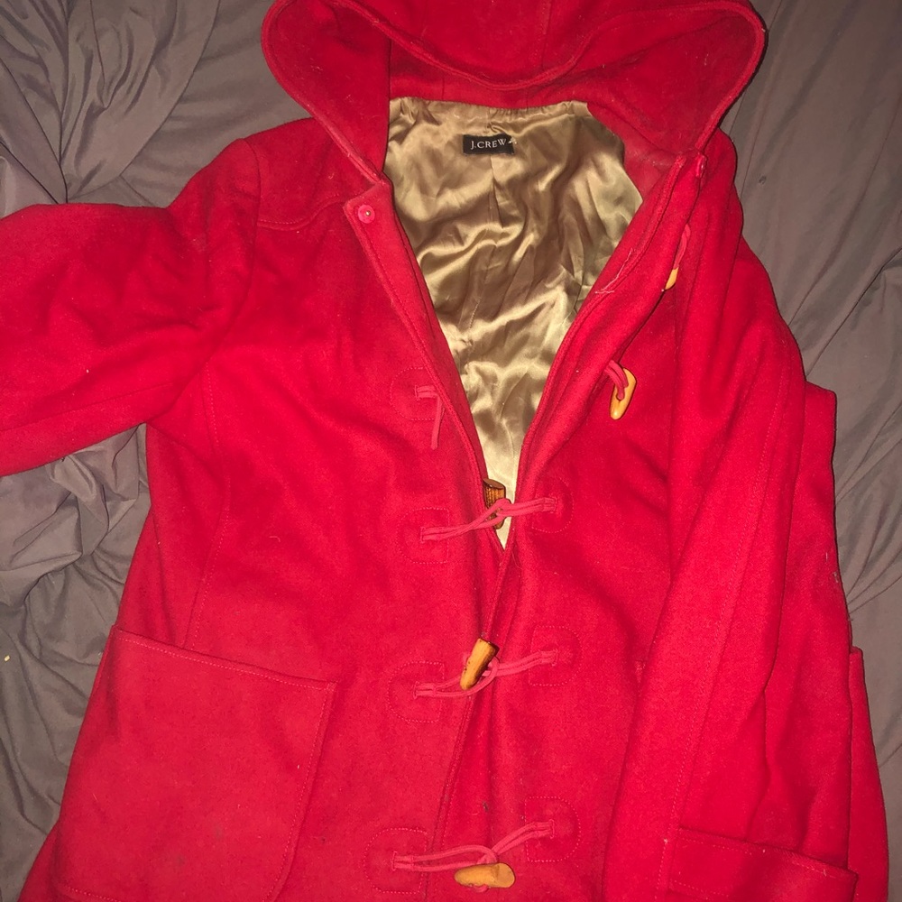 Thick and heavy long red J Crew coat